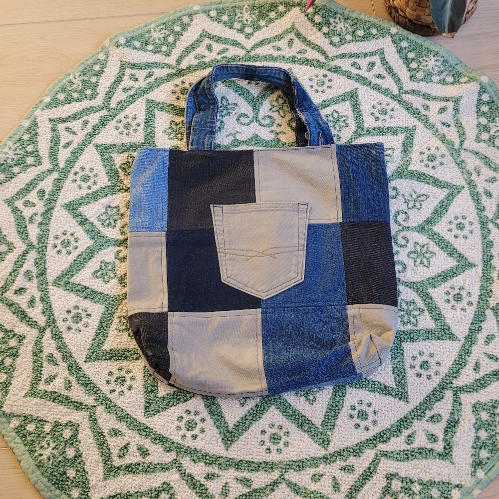 Denim patchwork tote bag